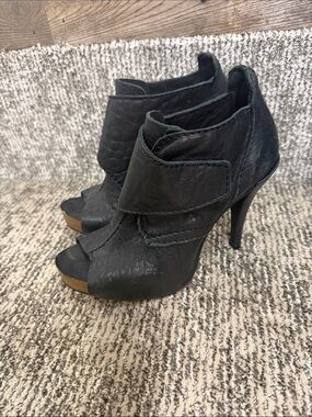 Pedro Garcia Black Open-Toe High Heel Ankle Booties